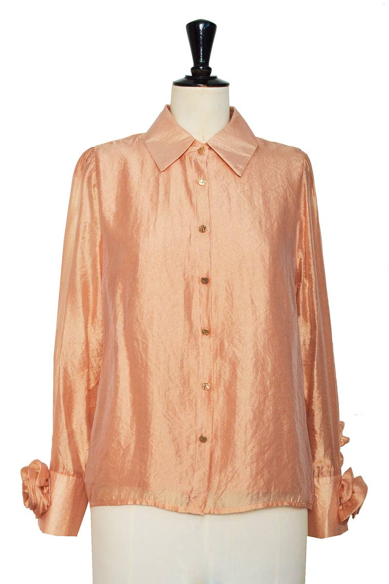 ELLI WHITE - Wholesale Button Down Shirt - Women's - Long-sleeved blouse with floral cuffs6