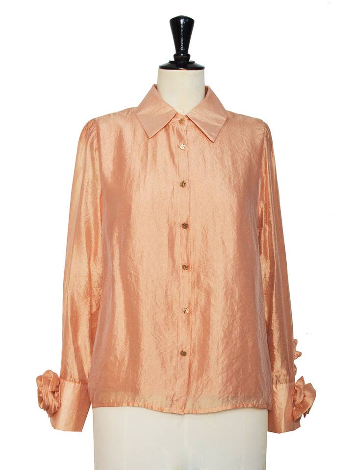 ELLI WHITE - Wholesale Button Down Shirt - Women's - Long-sleeved blouse with floral cuffs6