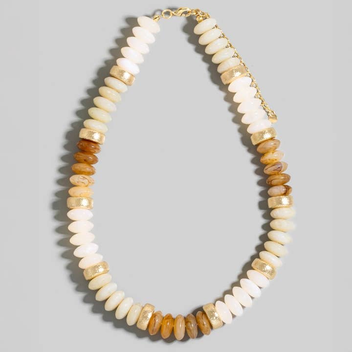 The Looks by Fame Accessories - Wholesale Pendant/Charm Necklace - Wide Marble Resin And Metallic Disc Beaded Necklace