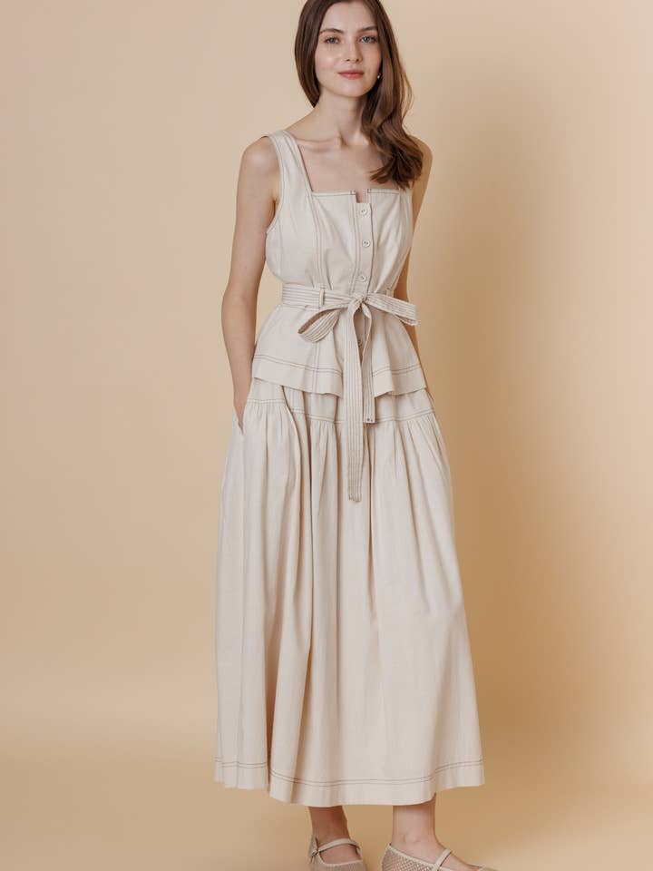 A & SHE - Wholesale T-Shirt - Women's - Square Neck Button Down Contrast Stitch Belted Top5