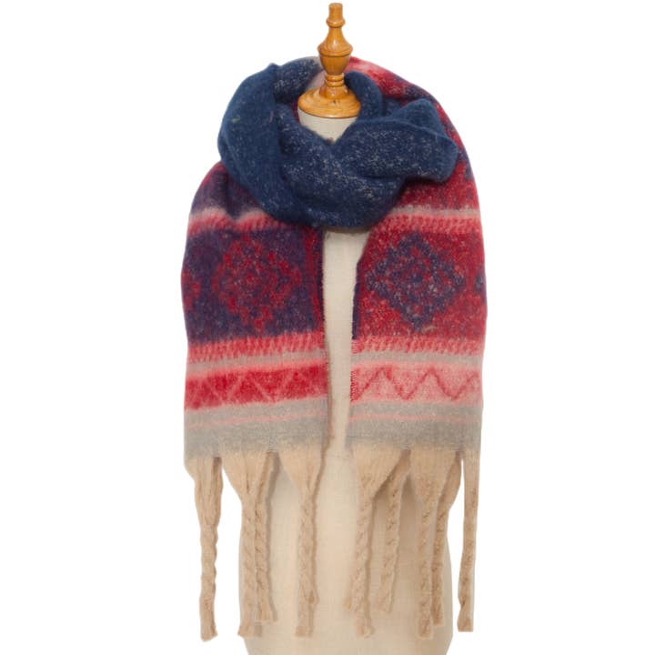 Adorro - Wholesale Scarf - Women's - Soft Chunky Western Fleece Scarf With Tassel (8 colors)