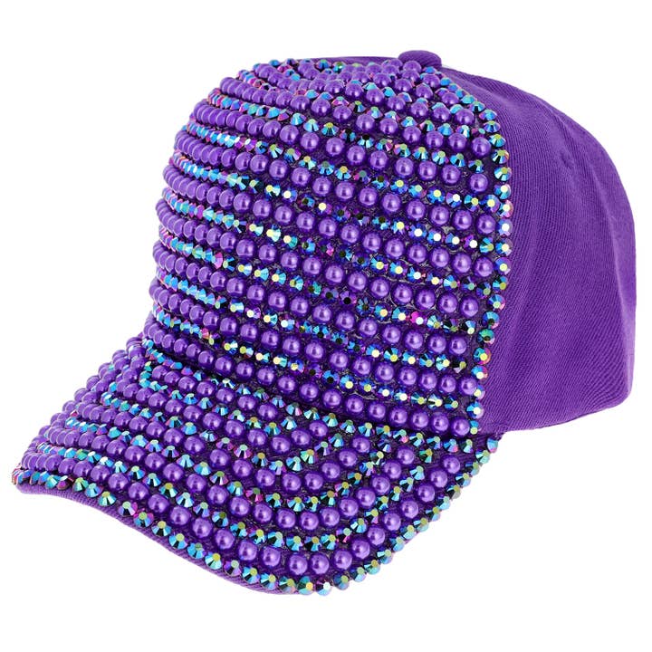 SP Sophia Collection - Wholesale Baseball Cap - Women's - Iridescent Rhinestone & Pearl Bling Baseball Cap4