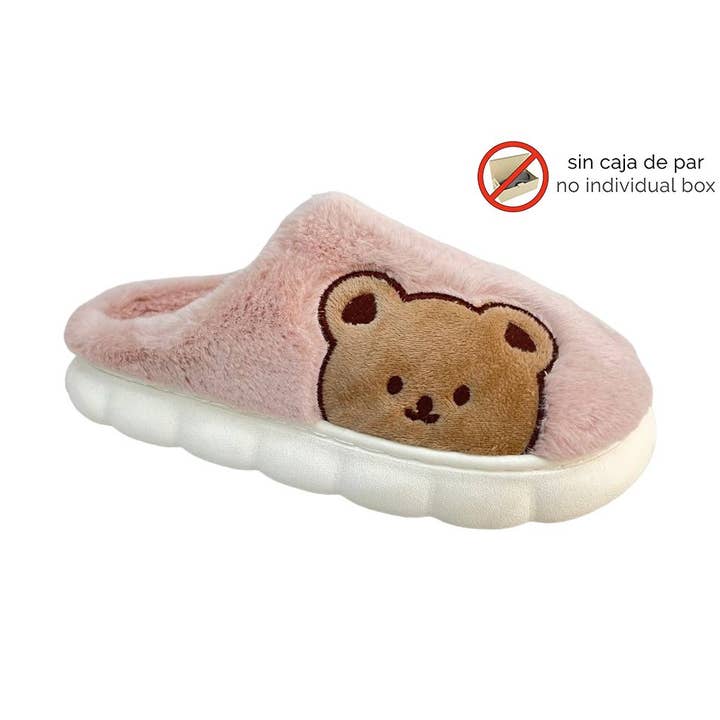 Plush Slipper with Bear Face for wholesale by Bolero Piel