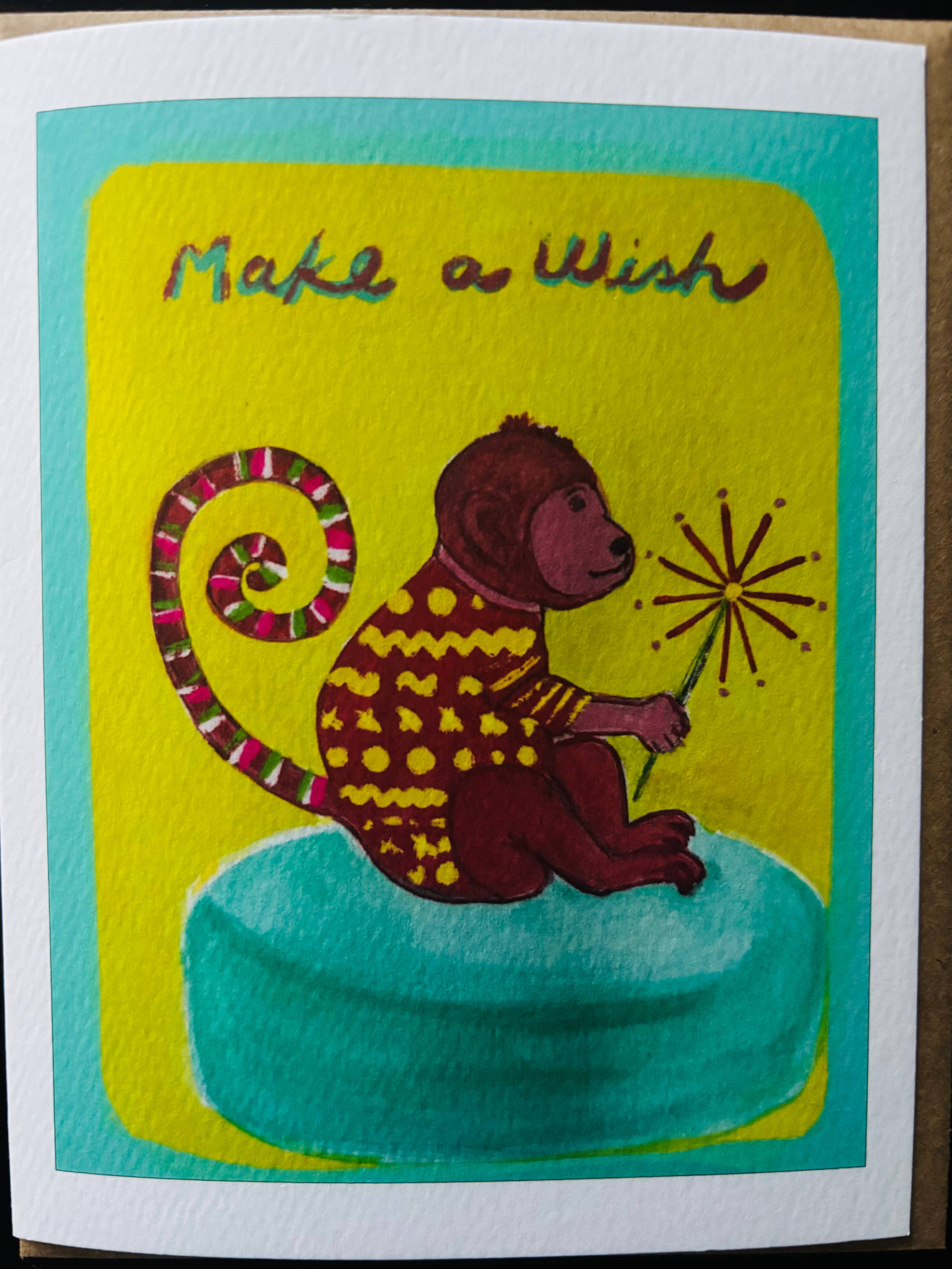 Bernie Street Studios - Wholesale Birthday Card - Make a Wish striped tailed monkey birthday pet greeting card1