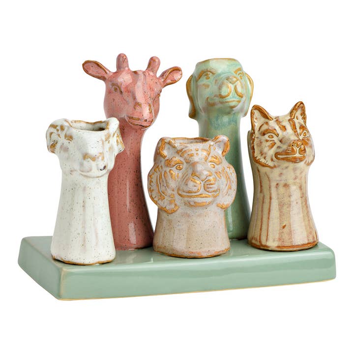 Jarrón Cabezas de Animales en Bandeja de Gres, Verde/Beige (A/L/P) 14x11x7cm para venta al por mayor de Wurm