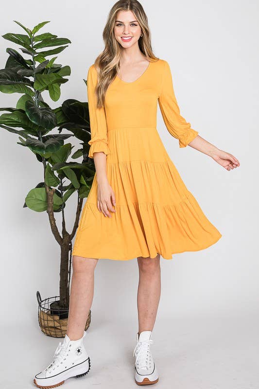 Reborn J - Wholesale Dress - Women's - Three Quarter Sleeve Tiered Dress9