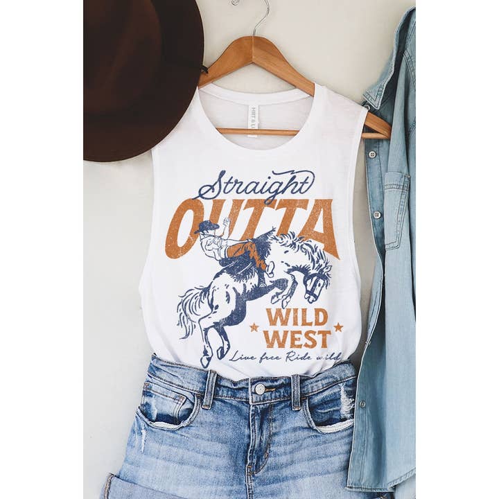 HRTandLUV - Wholesale Tank Top - Women's - STRAIGHT OUTTA WILD WEST GRAPHIC TANK TOP