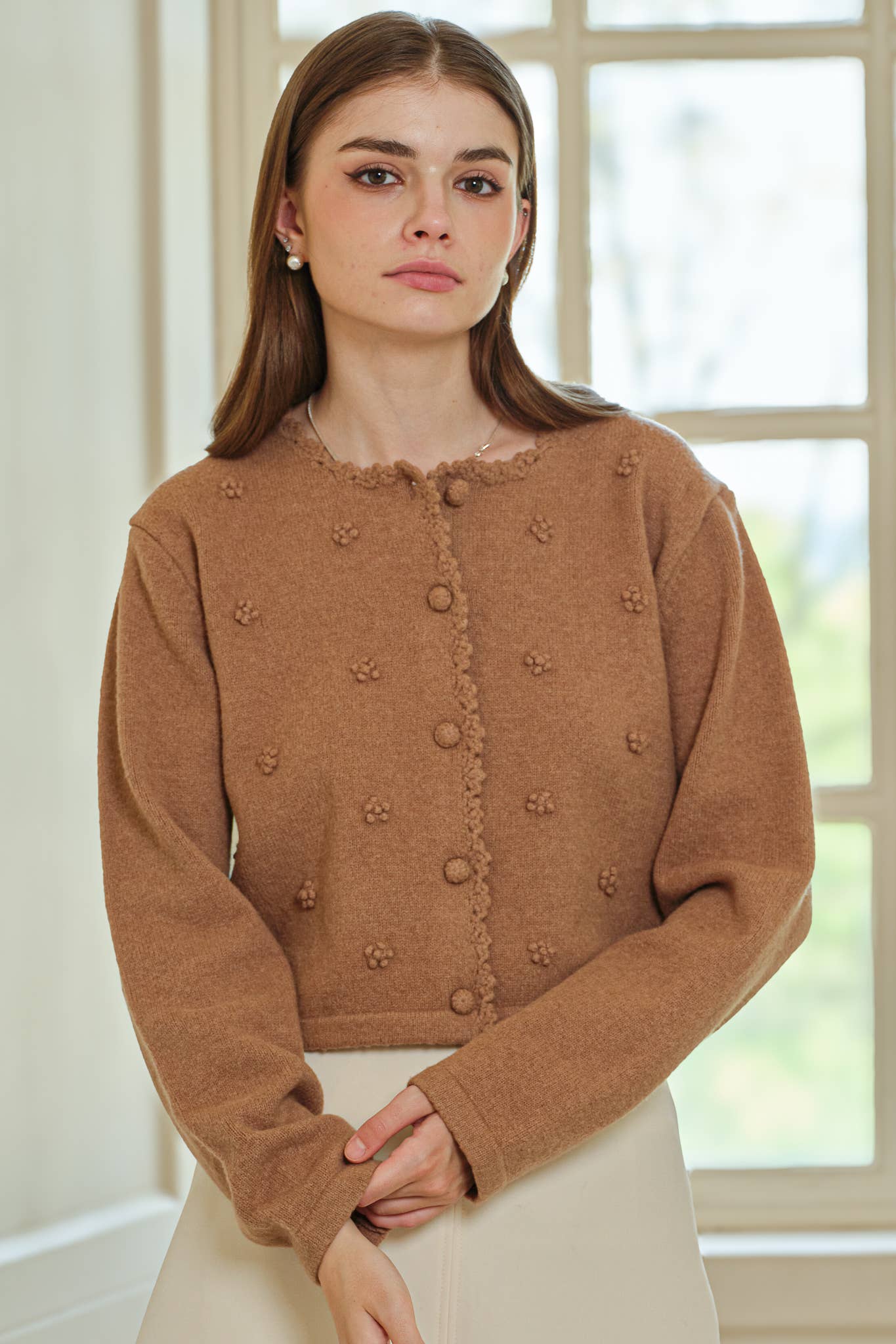 ROSIE POSIE - Wholesale Cardigan - Women's - RP2579 - Pom Pom Buttoned Cardigan4