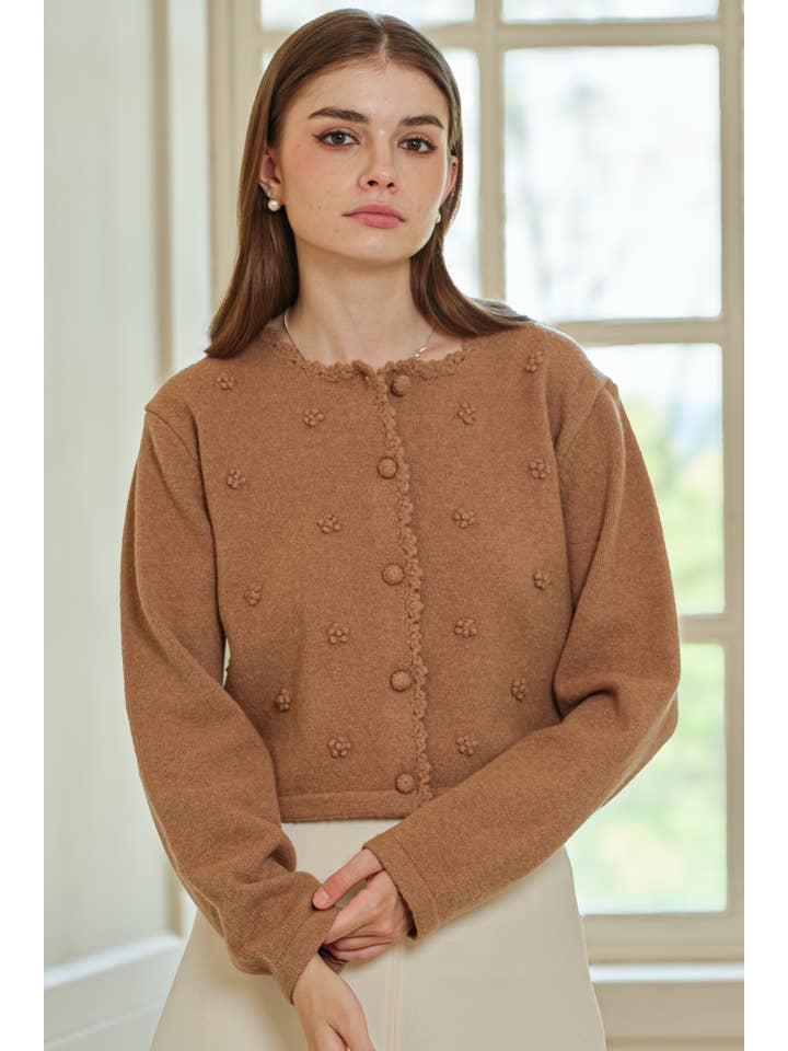 ROSIE POSIE - Wholesale Cardigan - Women's - RP2579 - Pom Pom Buttoned Cardigan4