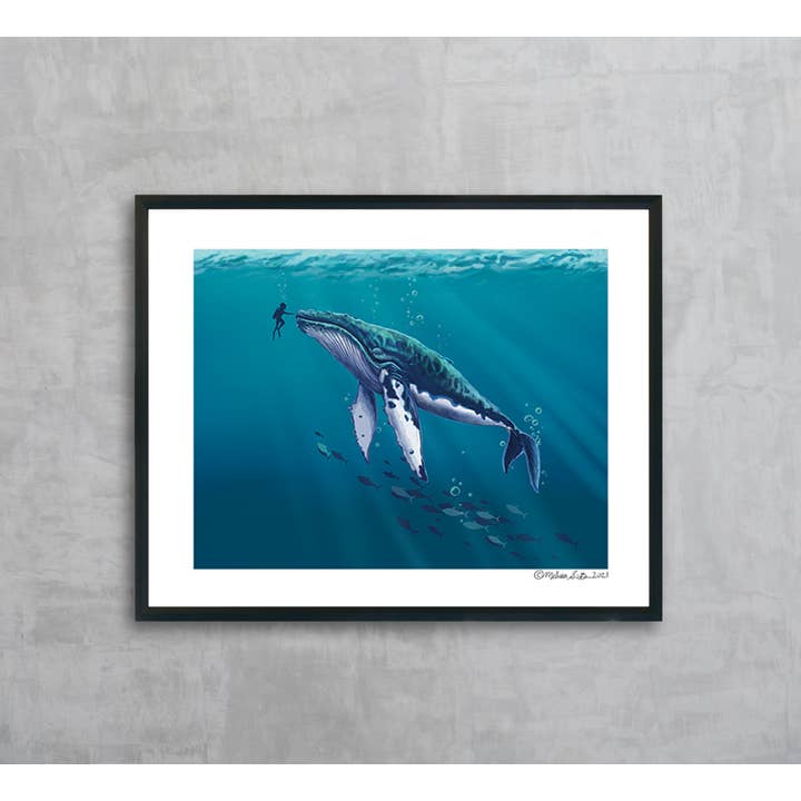 Humpback Whale and Diver Fine Art Print for wholesale by True North Creations