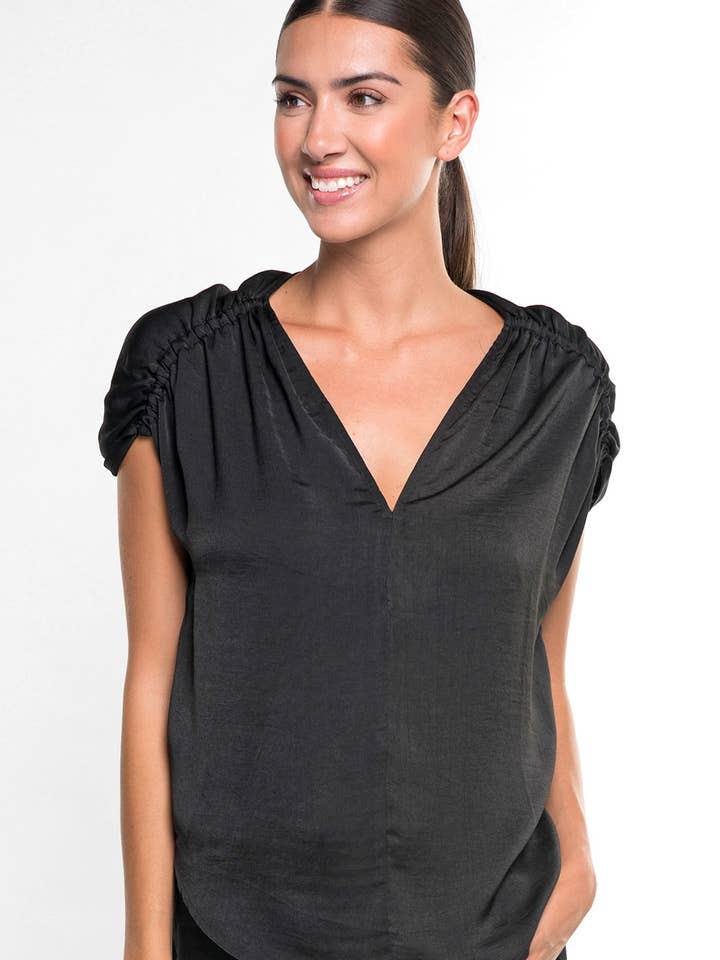 Holiday Satin Short Sleeve Top for wholesale by Lovestitch