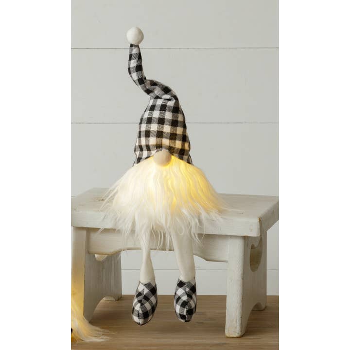 Audrey's Home & Gift - Wholesale Decorative Tabletop Object - Lighted Black And White Check Gnome Shelf Sitter (PC)