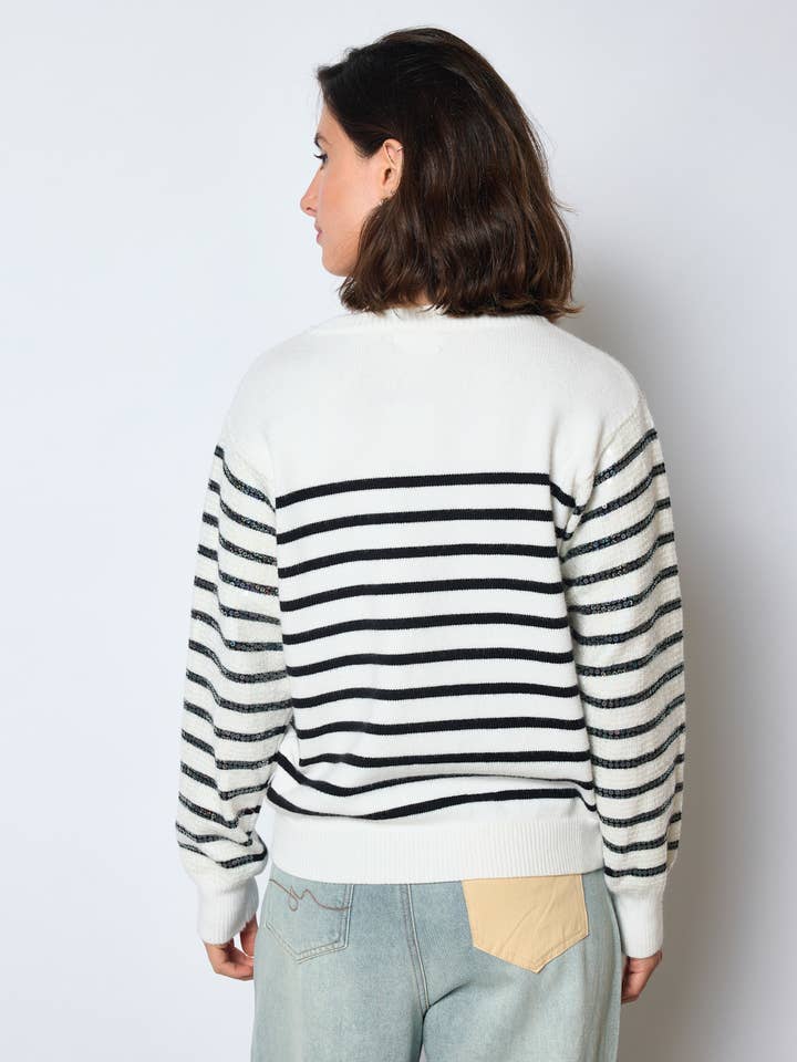 MYSTERY JANE – Engroshandel Pullover - Dame – PULL MED PALJETTER OG MARINESTRIBER5