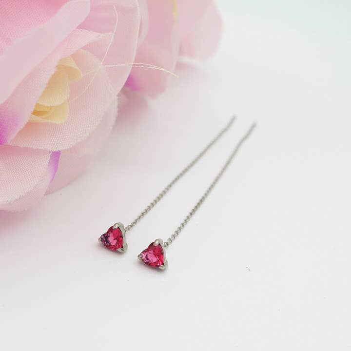 Daemon srls - Wholesale Dangle Earrings - SHINY CUORE Rainbow - Acciaio inossidabile ~ PAIO Orecchini filo pendenti con cubic zirconia a cuore - Saliscendi -9