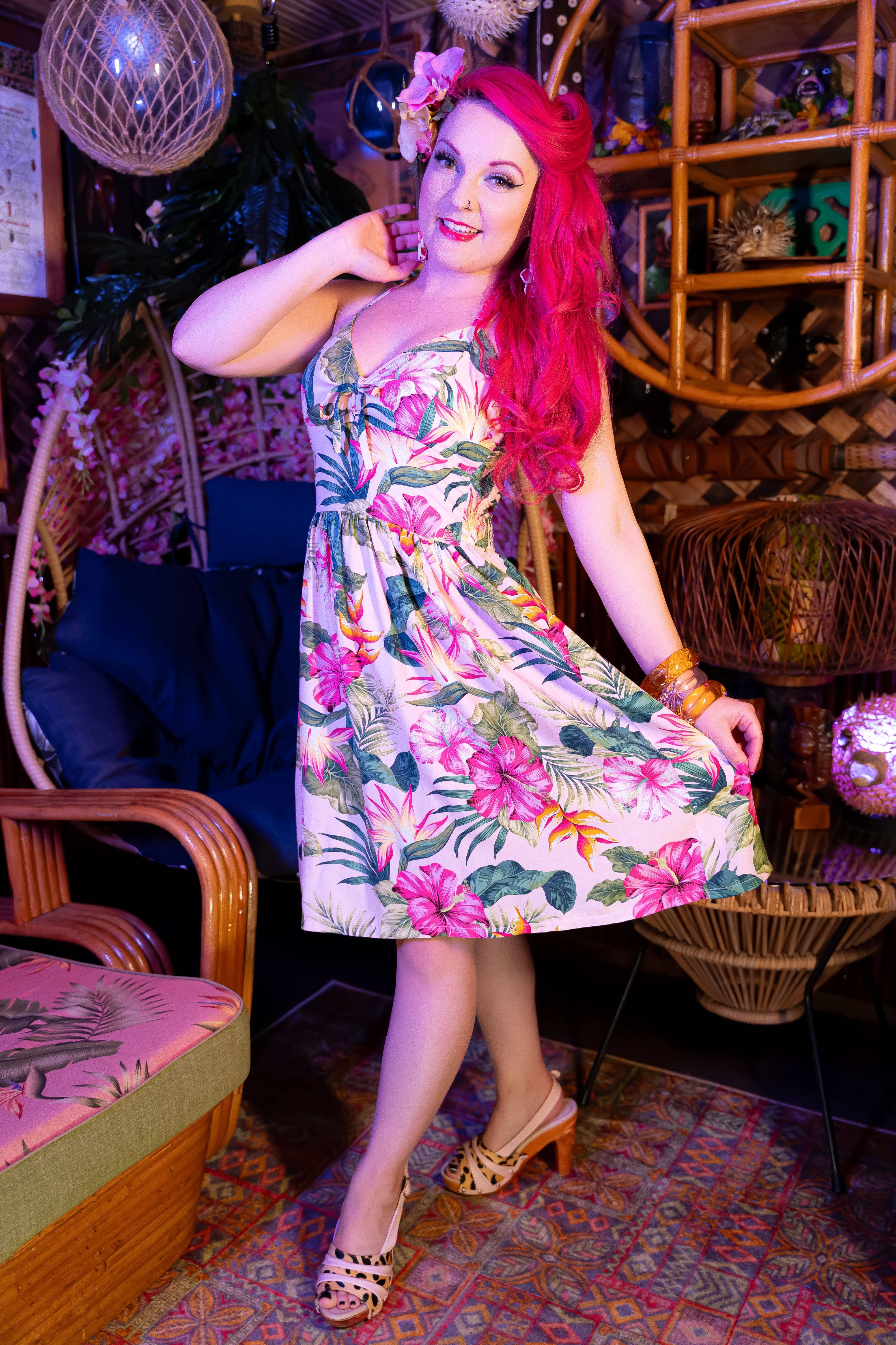 Lucky Lou Shoes - Wholesale Platform Heels - Women's - Rockin' Tiki - with a Vixen Pink Leather and Leopard Slingback4