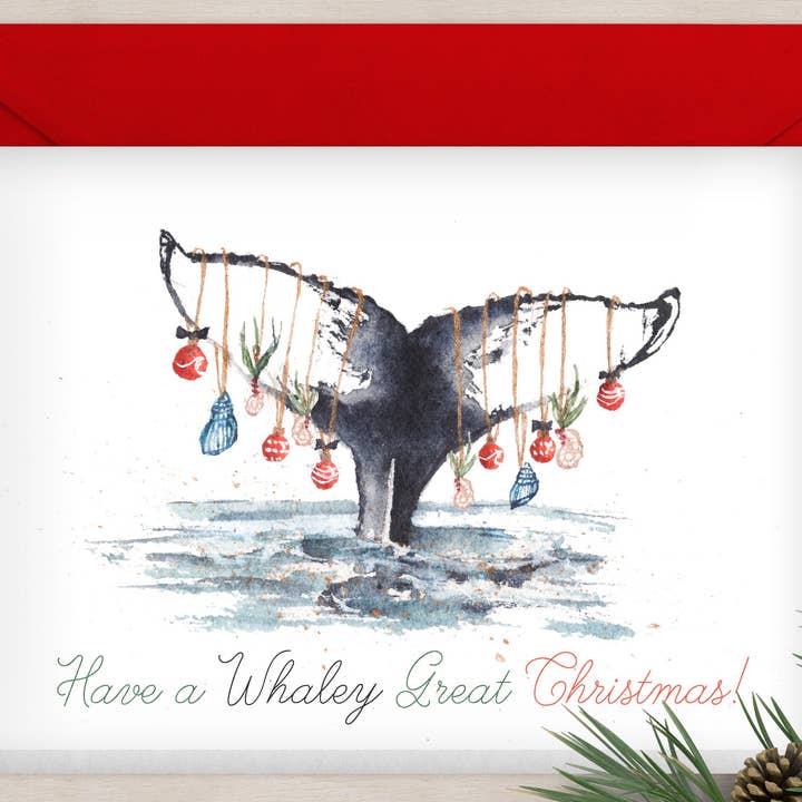 Whale Tail Christmas 5x7 Blank Christmas Greeting Card for wholesale by ALR Designs