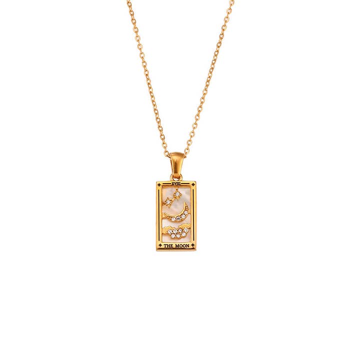 alberalkirk - Wholesale Pendant/Charm Necklace - Rectangular Tarot Enamel Pendant Steel Gold Crystal S5P2277