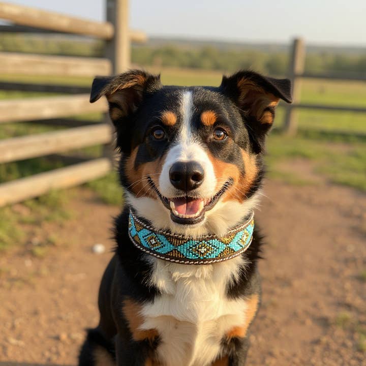 Episk polstret læderhalsbånd til hund med perledesign #O for engroshandel hos Smart Horse Gear