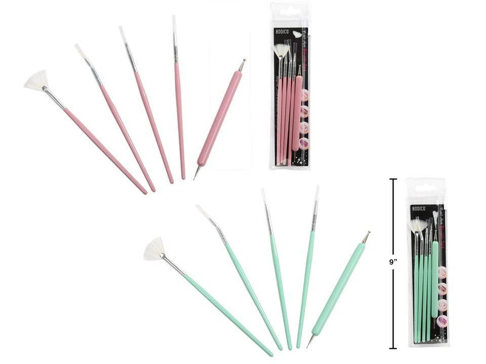 Bodico - Wholesale Nail Art/Decal - Bodico, 5-pc Nail Art Brush Set,2 asst.col.pink&mint,pvc0