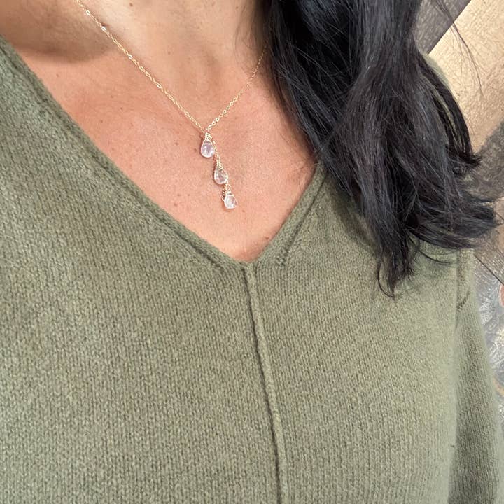 Quinn Sharp Handmade - Wholesale Pendant/Charm Necklace - Gold Filled Triple Moonstone|Labradorite Drop NecklaceÂ
