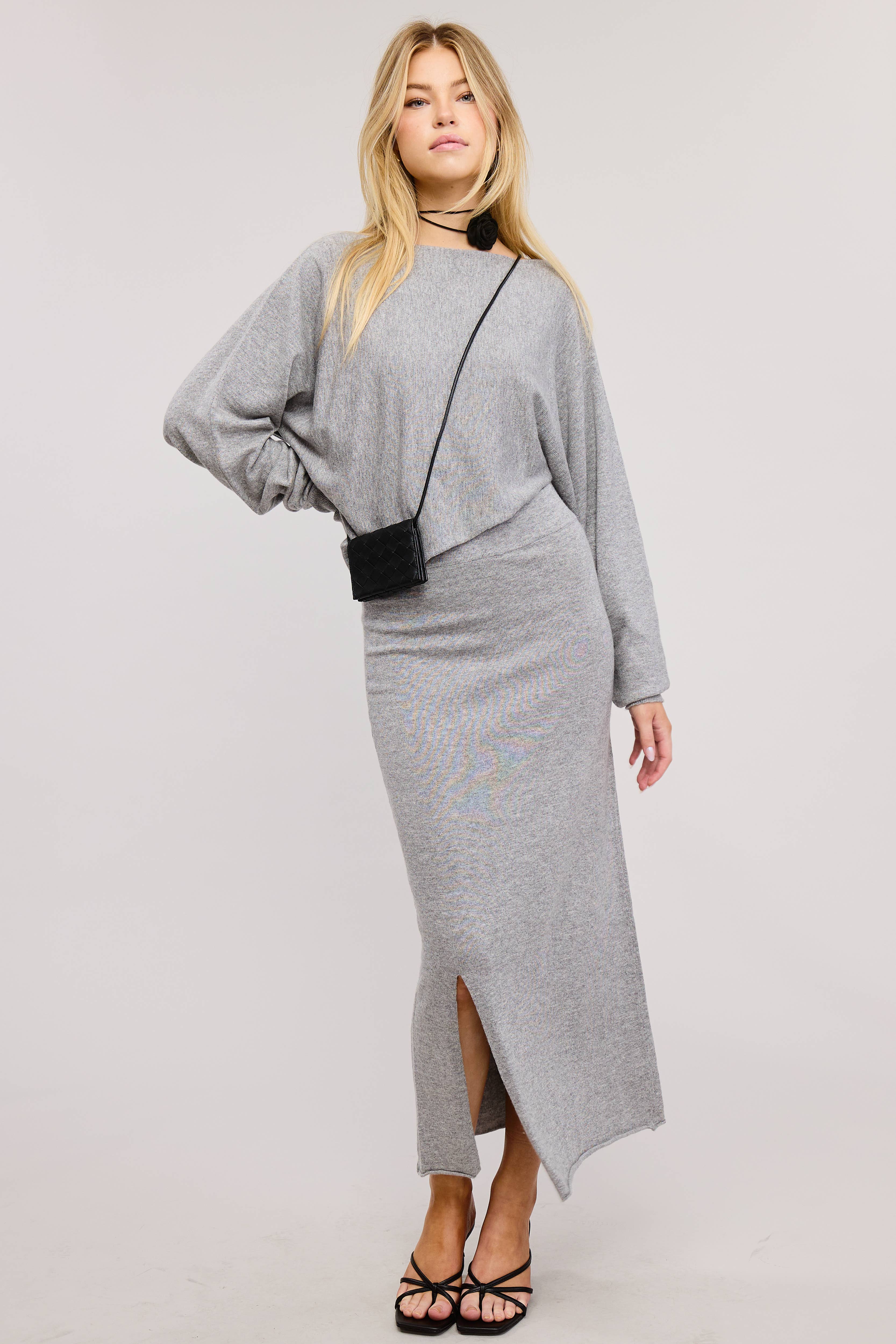 Mimosa - Wholesale Top & Skirt Set - Women's - Asymmetrical Knit Top & Midi Skirt Matching Set4