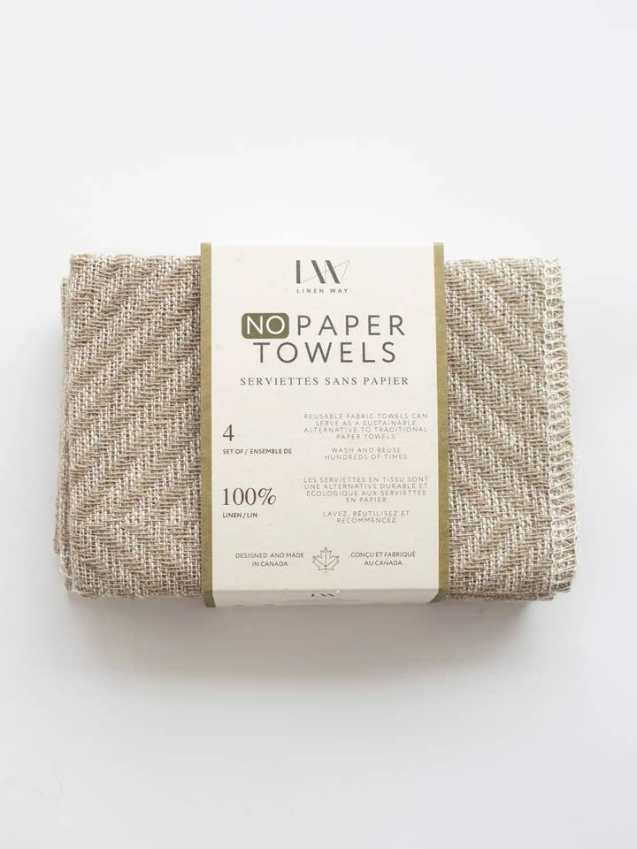 Serviettes en lin Diamond NoPaper - Taupe avec crème, ensemble de 4 pour la vente par Linen Way Inc.