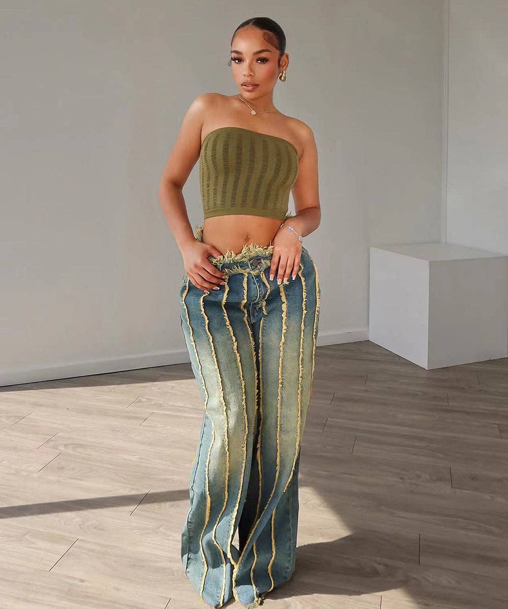 Blue Washed Destroyed Straight Leg Jeans for wholesale on Faire1