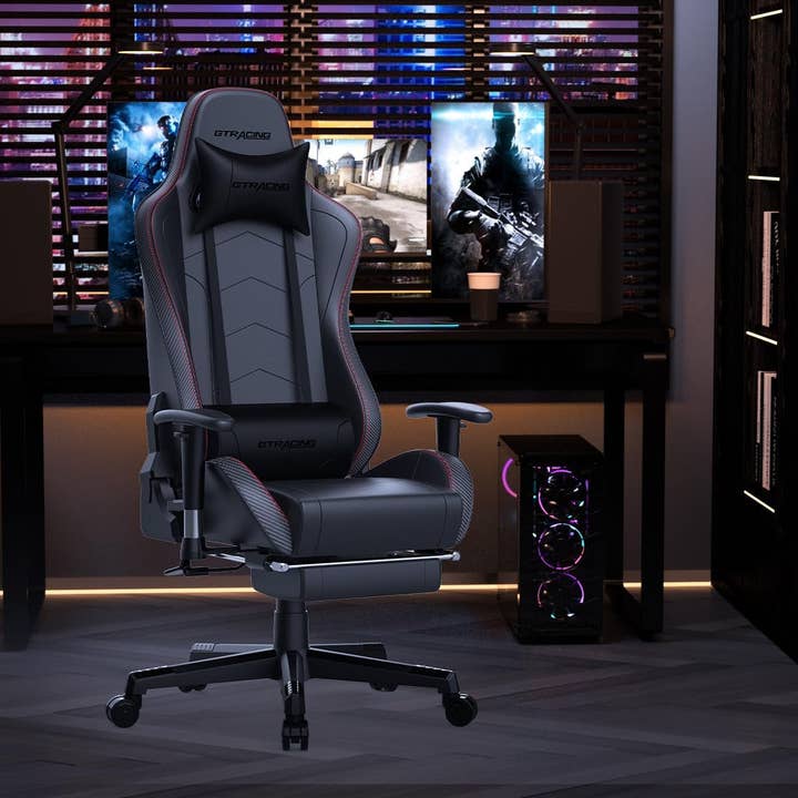 Black Gaming Chair With Footrest And Speakers Ergonomic Design for wholesale on Faire11