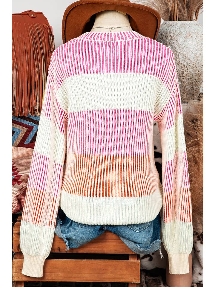 fashionworks - Wholesale Knit Sweater - Women's - Fall Colorblock Textured Knit Bubble Sleeve Sweater