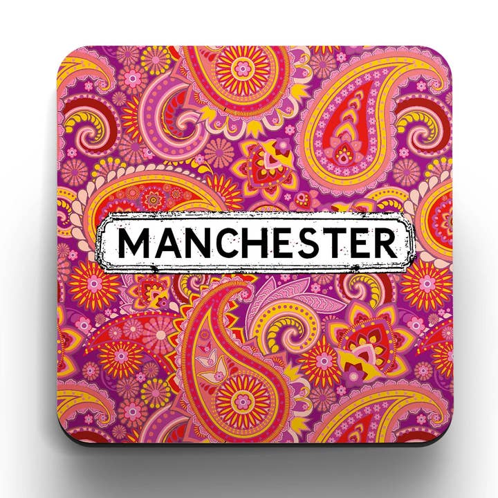 Pink Multicoloured Paisley Coasters (set of 4) for wholesale by tinned snail