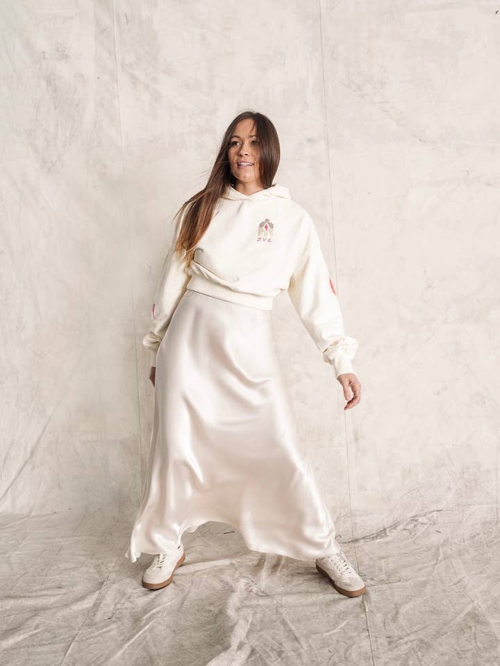 Zwei Pfeile Cremefarbener Kurzer Hoodie für den Großhandel von Thunder Voice Hat Co.