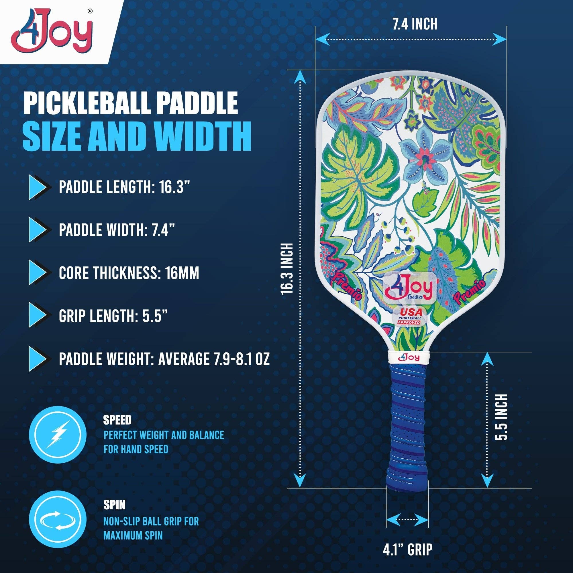4JoyPaddles - Wholesale Sports & Outdoor - White Palm 4Joy Pickleball Paddle Premio Series2