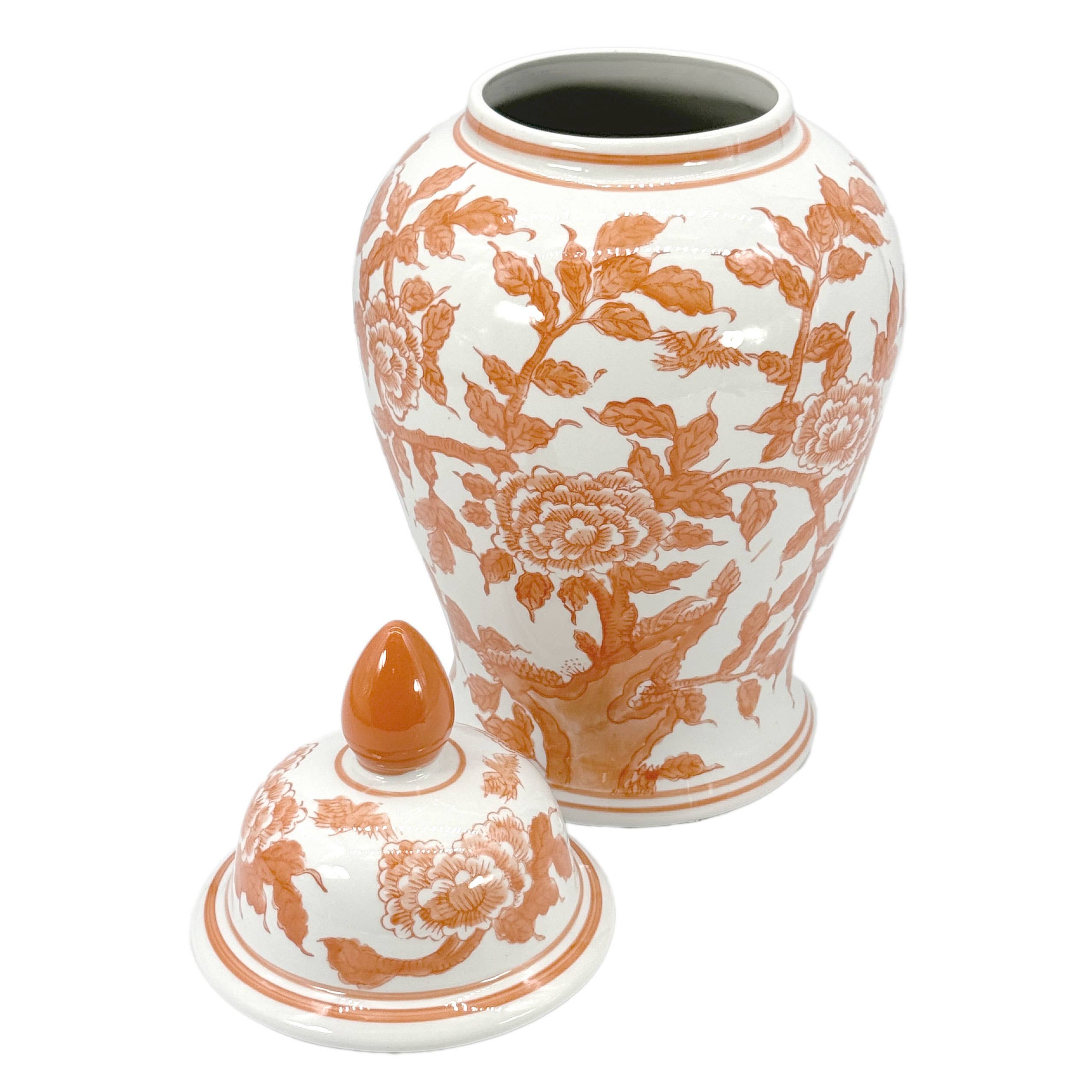 Galt International Company - Wholesale Decorative Jar - Orange & White Lotus Chinoiserie Ceramic Ginger Jar 18"4