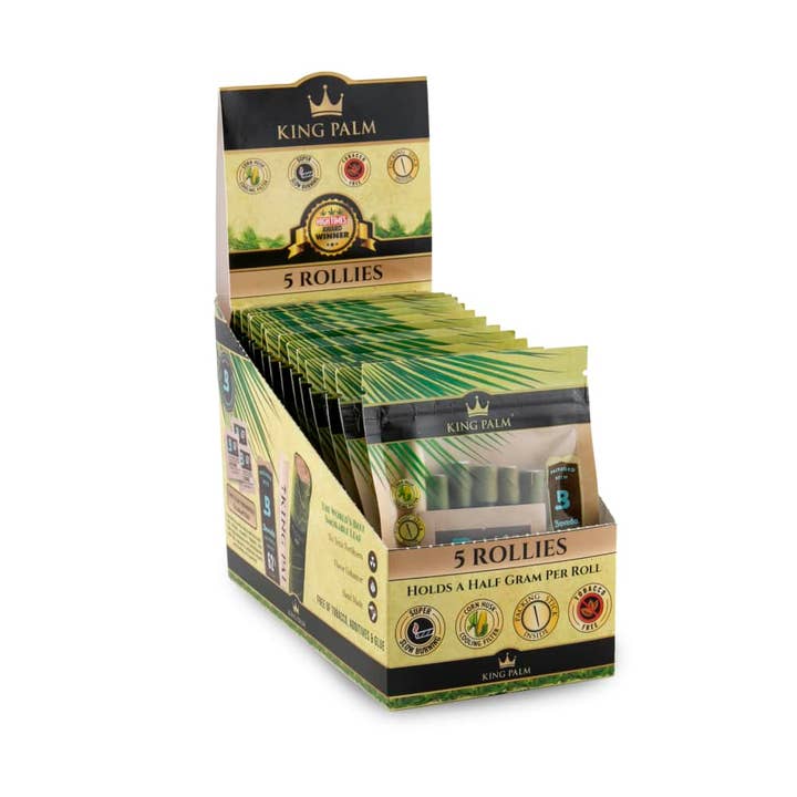 Cannatron - Wholesale Retailer Display - Paper & Novelty - King Palm Rollie Size Natural Pre-Rolled 5pk Leaf Tubes - 15ct