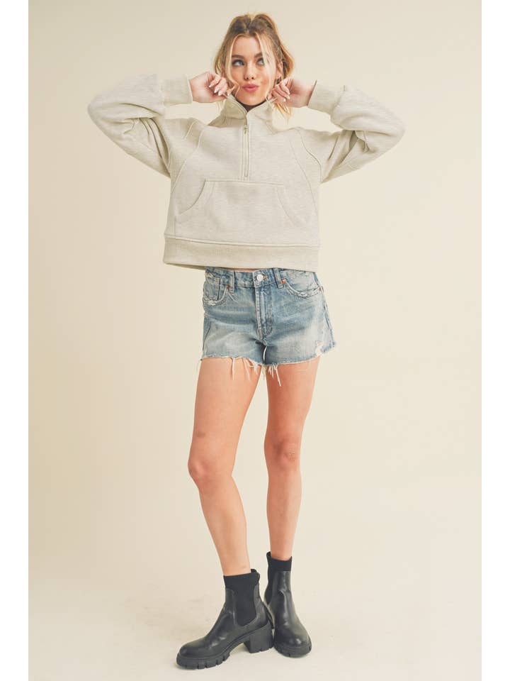 AEMI + CO - Wholesale Sweatshirt – Women's - 950CK Dove Funnel Neck Half Zip 650