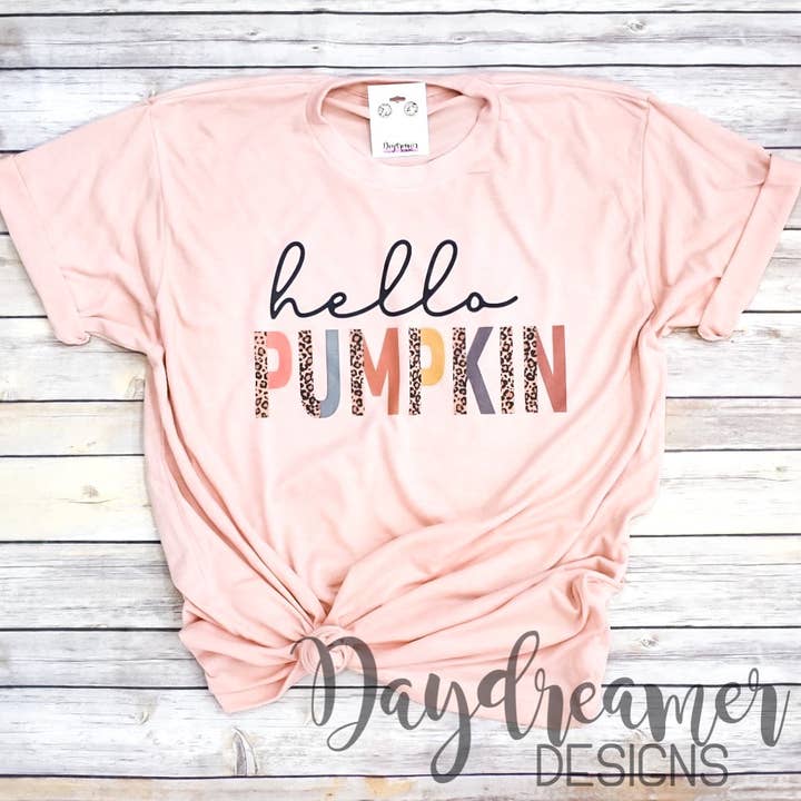Leopard Hello Pumpkin Tee for wholesale by Daydreamer Designs
