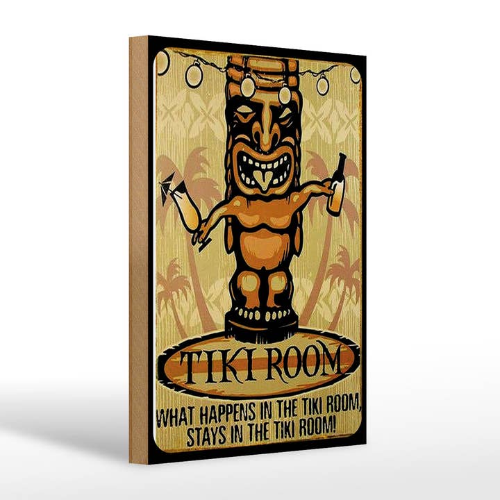 Panneau en bois 20x30 cm Tiki Room Ce qui se passe reste dans la chambre pour la vente par Femer