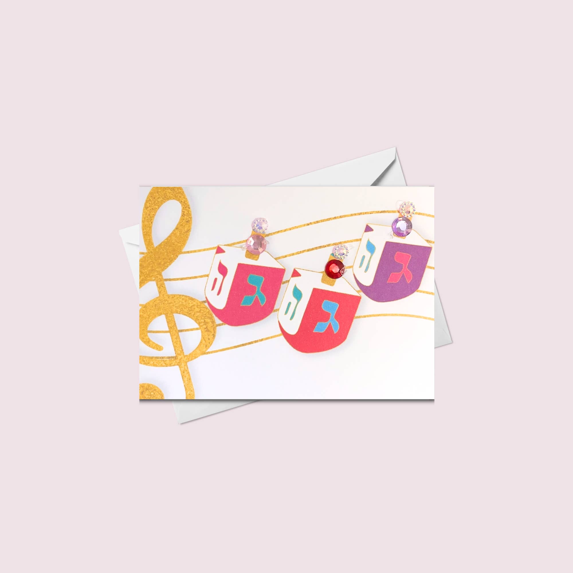 Russell Jeffery Design by Off By Heart Design - Wholesale Hanukkah Card - Mini Musical Dreidels Multicolour