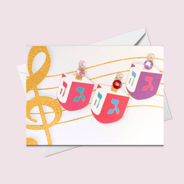 Russell Jeffery Design by Off By Heart Design - Wholesale Hanukkah Card - Mini Musical Dreidels Multicolour0