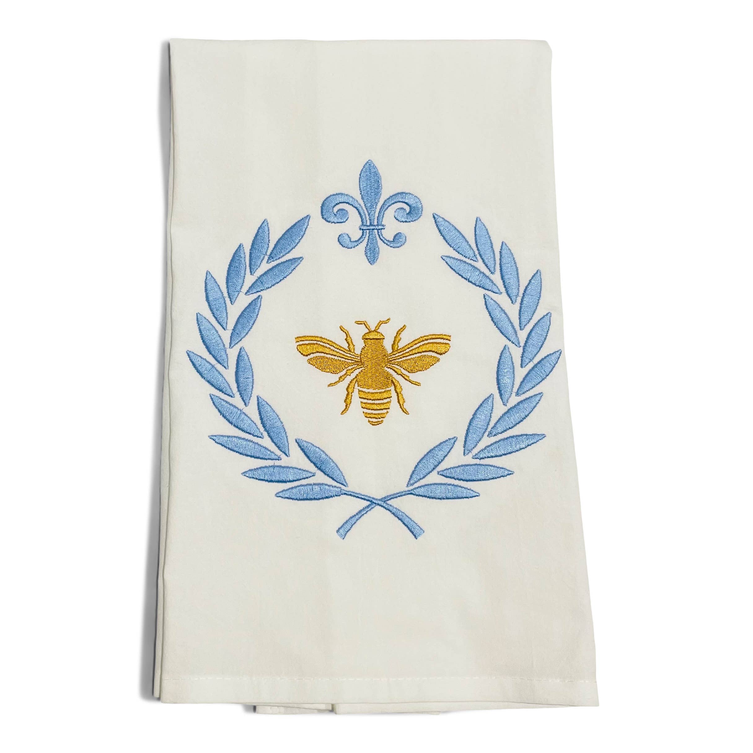 Vibrantly Blue - Wholesale Tea Towel - Towel - Bee on Laurel Wreath on white1
