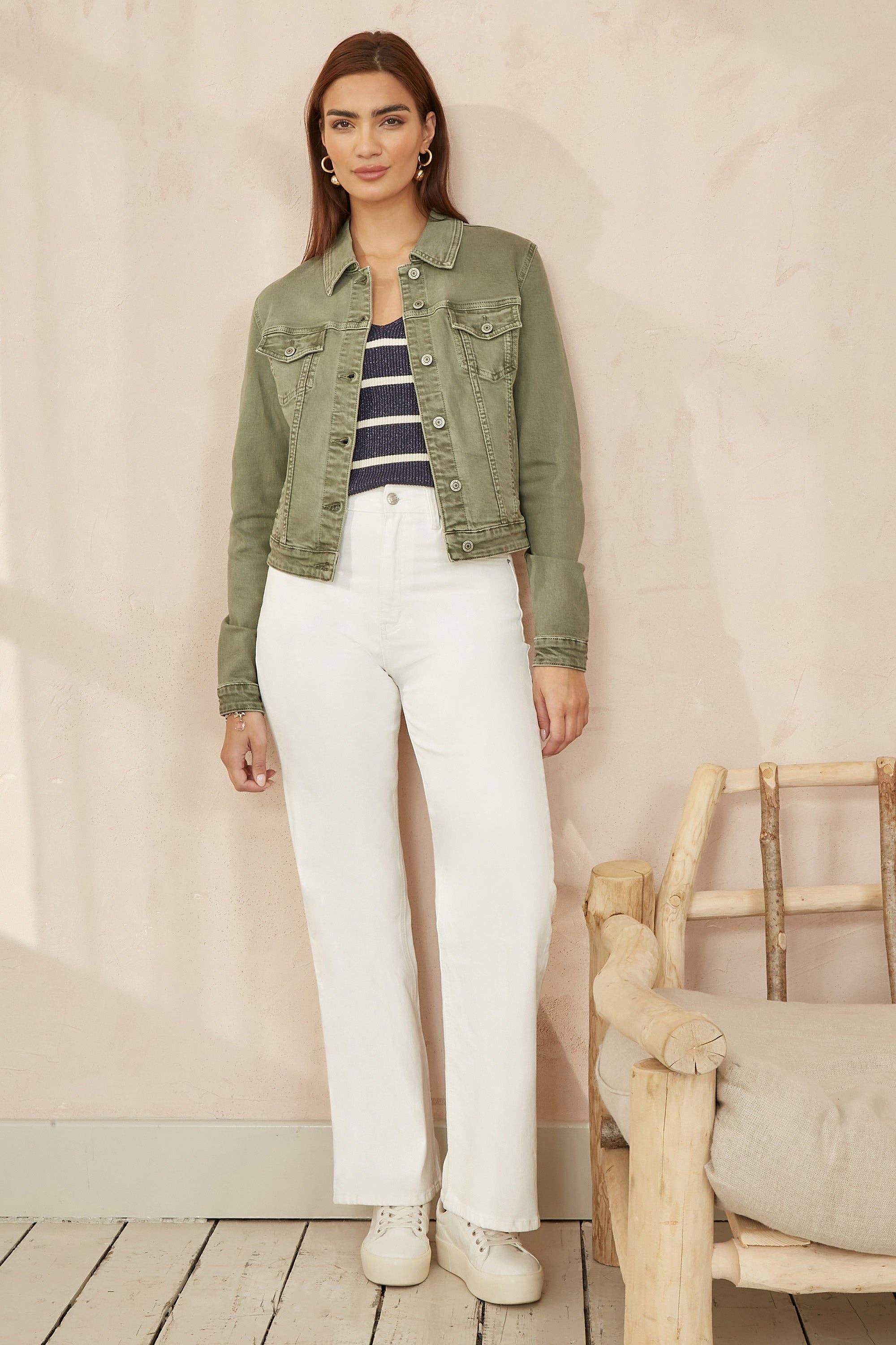 grün Yumi Grüne Stretch-Baumwoll-Denimjacke für den Großhandel auf Faire1