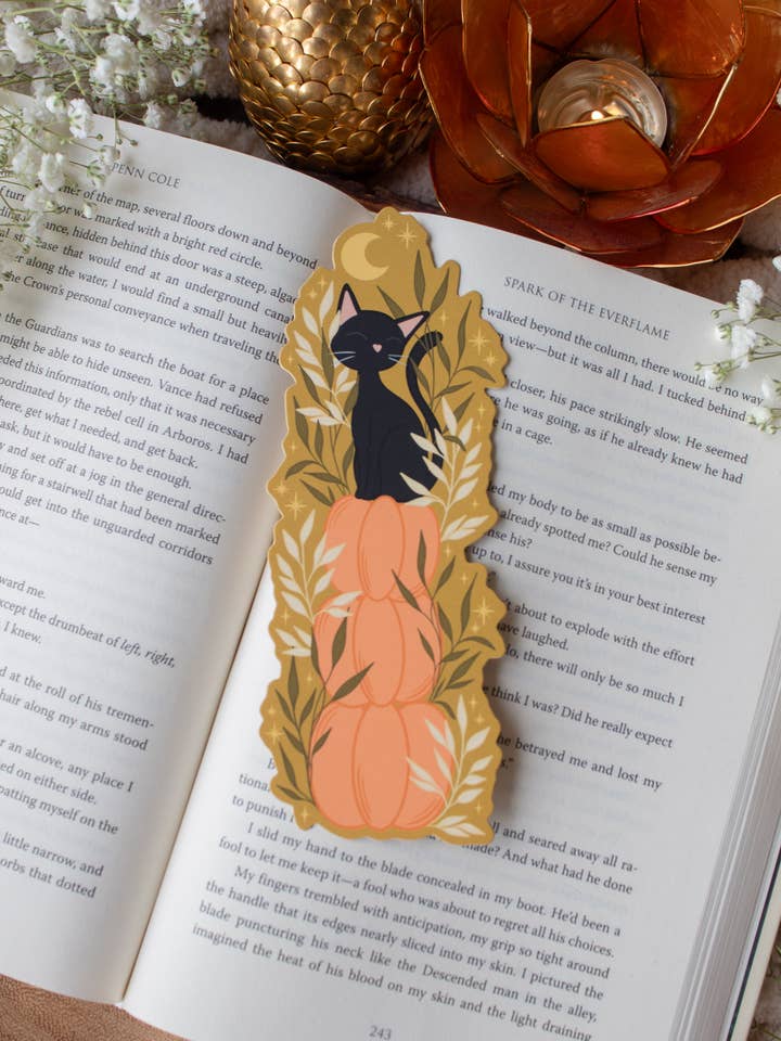 Pumpkin Kitty Fall Autumn Die-Cut Bookmark for wholesale by Meaggie Moos