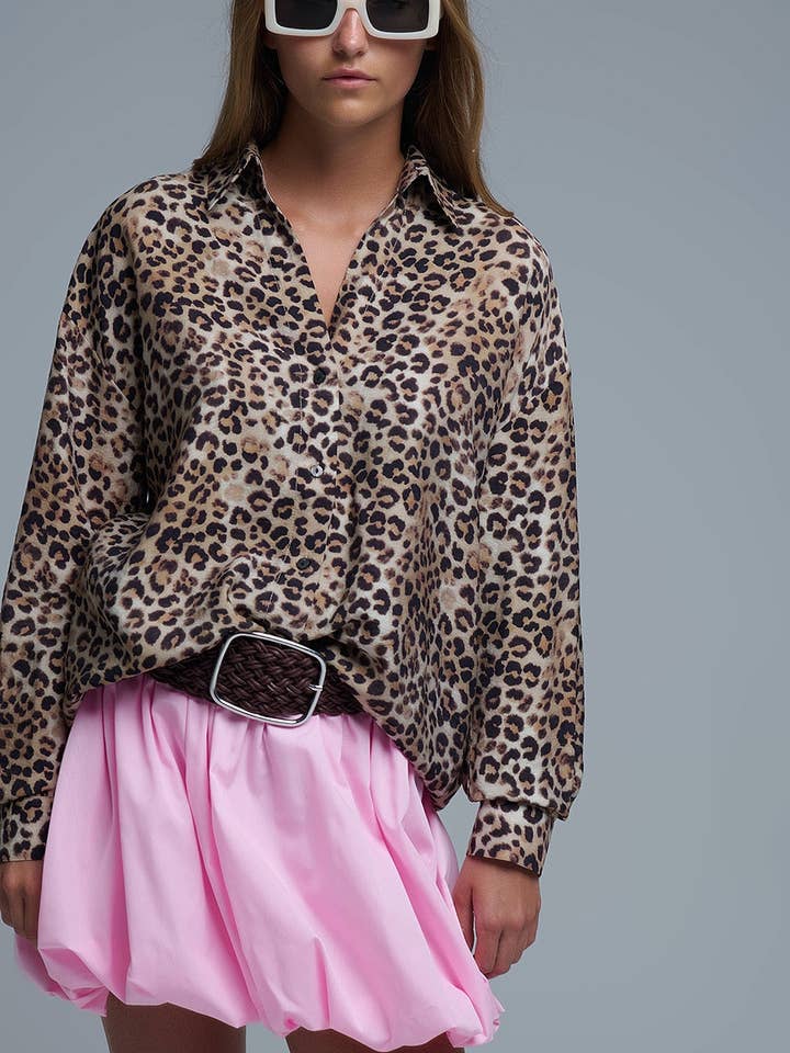 Oversized Hemdbluse mit Leopardenmuster und Knopfleiste für den Großhandel von Q2—All Orders:Free Duties for the US,UK,and Canada
