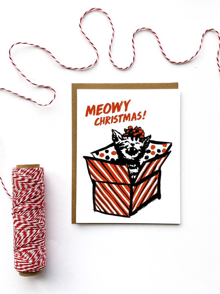 Meowy Christmas Sweet Cat-kerstkaart voor wholesale door Orange Twist Studio LLC