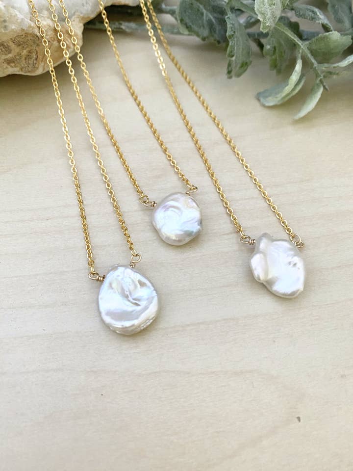 Single White Keshi Pearl Necklace for wholesale by Pyrite and Pearls