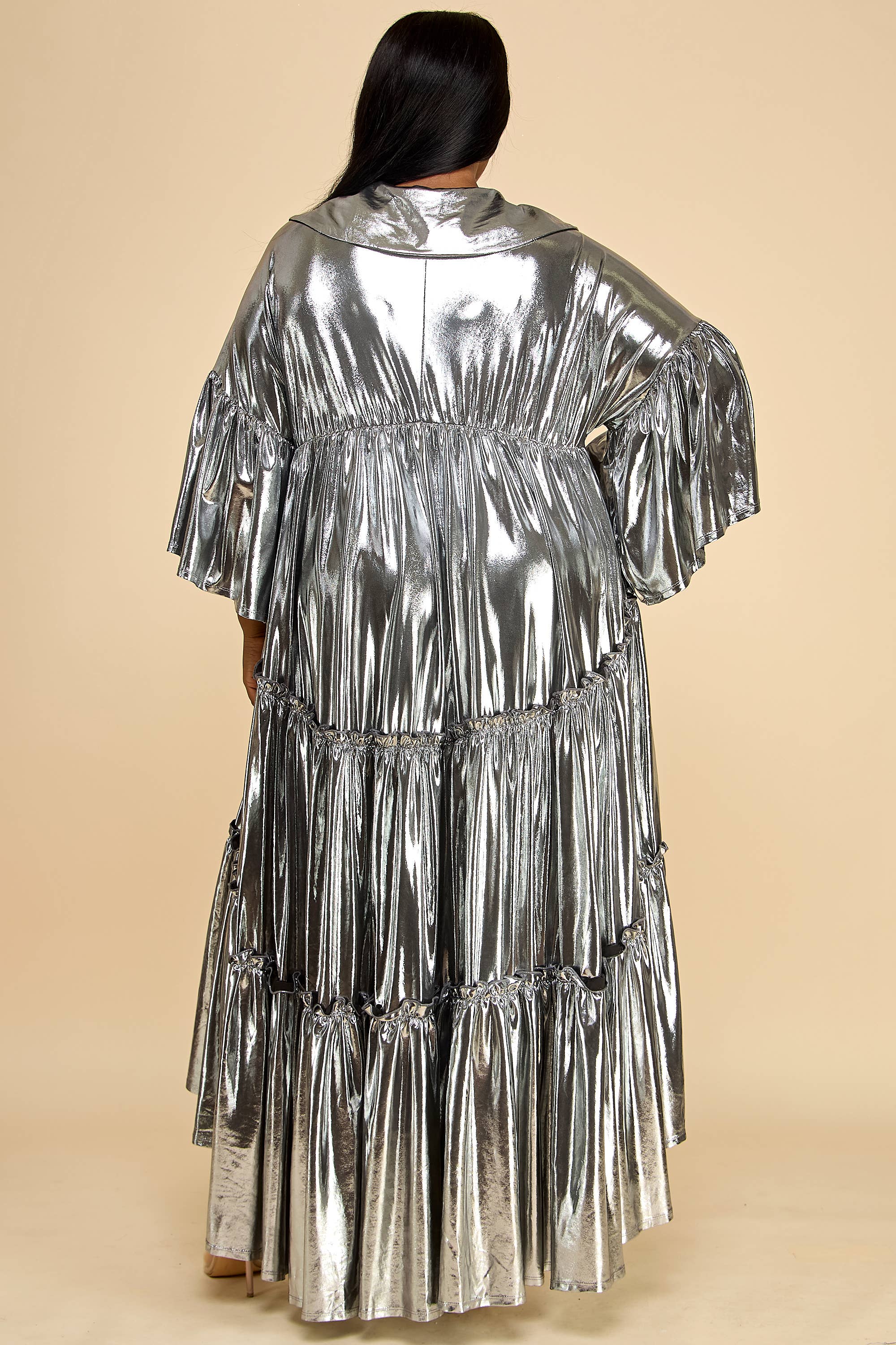 Namatt Design - Vente Robe – femme - Robe évasée plissée métallisée à plusieurs niveaux à manches évasées7