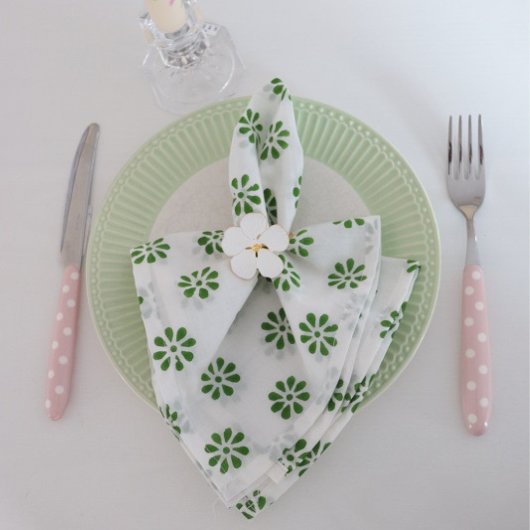 Pretty Homestyle - Wholesale Dinner & cloth napkin - Green flower soft weave Cotton Napkin4