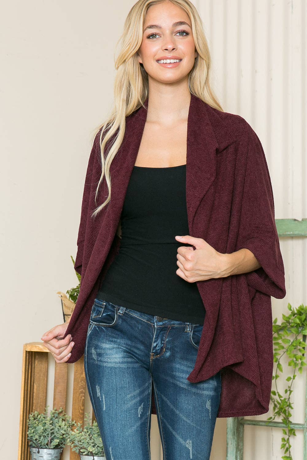 Orange Farm Clothing - Vente Cardigan – femme - Cardigan texturé à col châle, 3 couleurs13