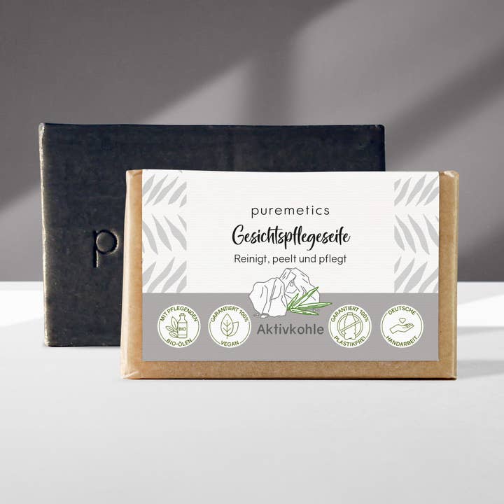 'Activated Charcoal' facial care soap for wholesale by puremetics GmbH