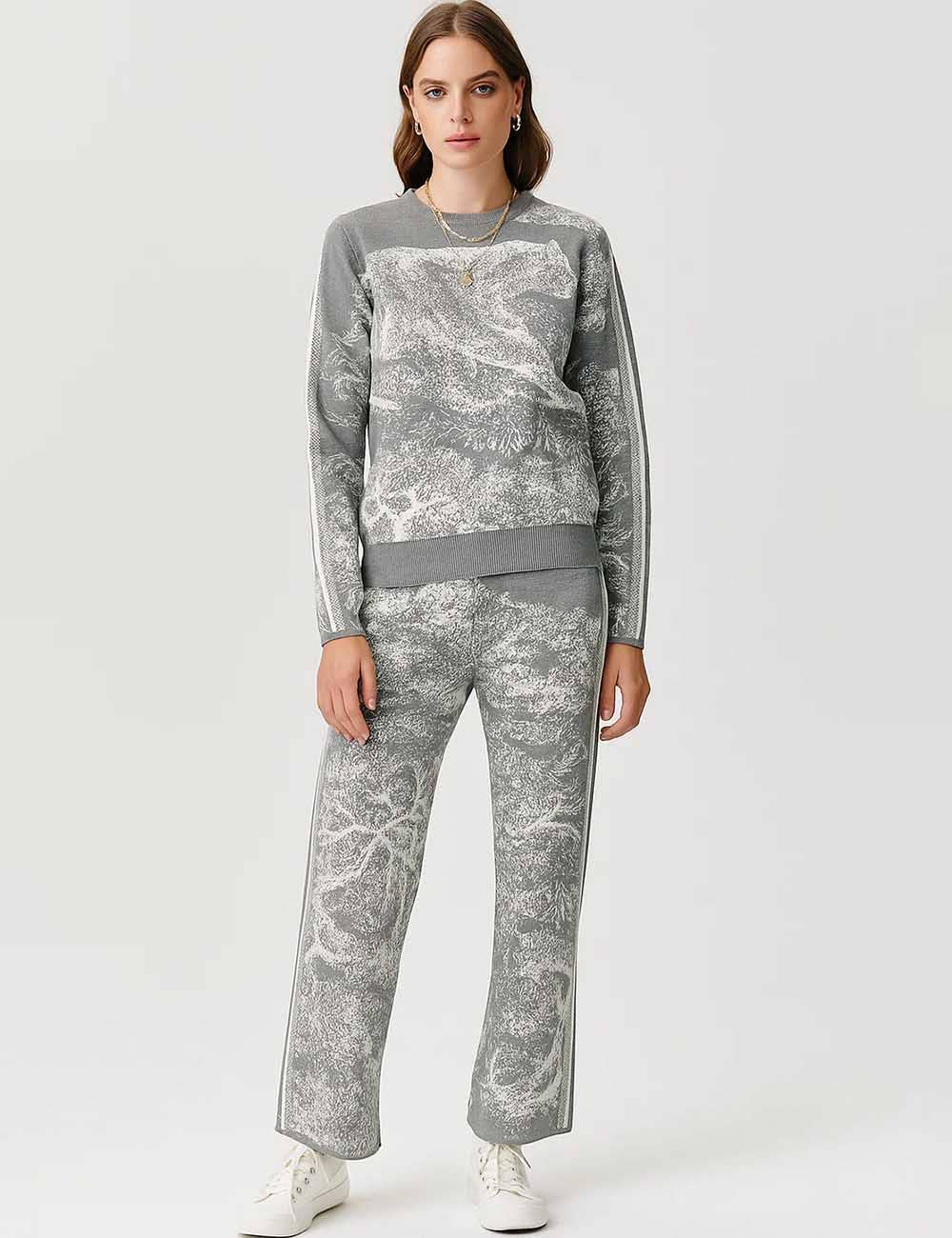 Sweetkama - Wholesale Lounge Set - Women's - Ladies Color Block Tiger Pattern Knit Sweater & Pants 2PCS Set15